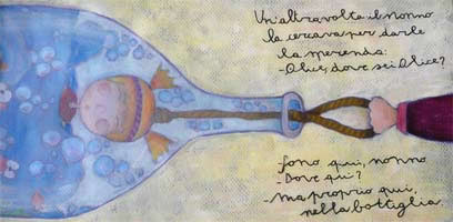 Alice Cascherina, di Benedetta Nigelli. Scena ispirata all'omonimo racconto di Gianni Rodari. Tecnica: acrilico e pastello; anno di realizzazione: 2010.